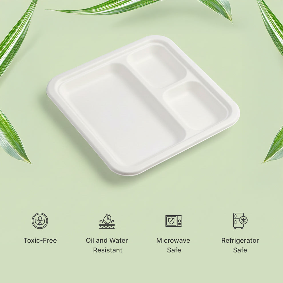 3 Compartment Disposable plates